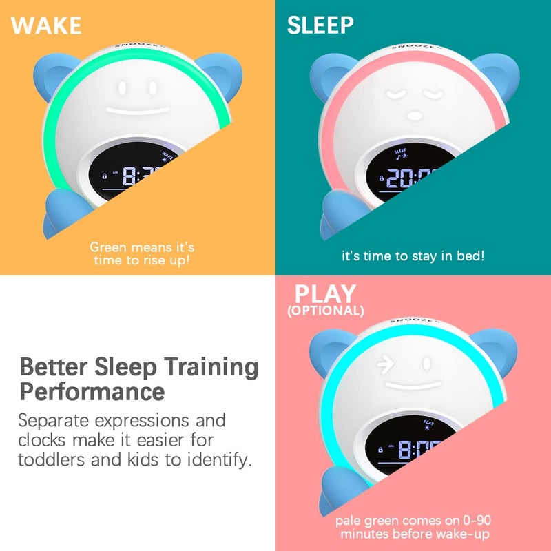 Windflyer OK to Wake Clock for Kids, Sleep Training Clock with Night Light and Sound Machine, Kids Alarm Clock for Bedrooms (Blue) - Image 2